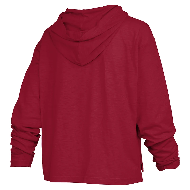 Women's Pressbox  Crimson Indiana Hoosiers Castillo Slub Waist Length Long Sleeve Hooded T-Shirt