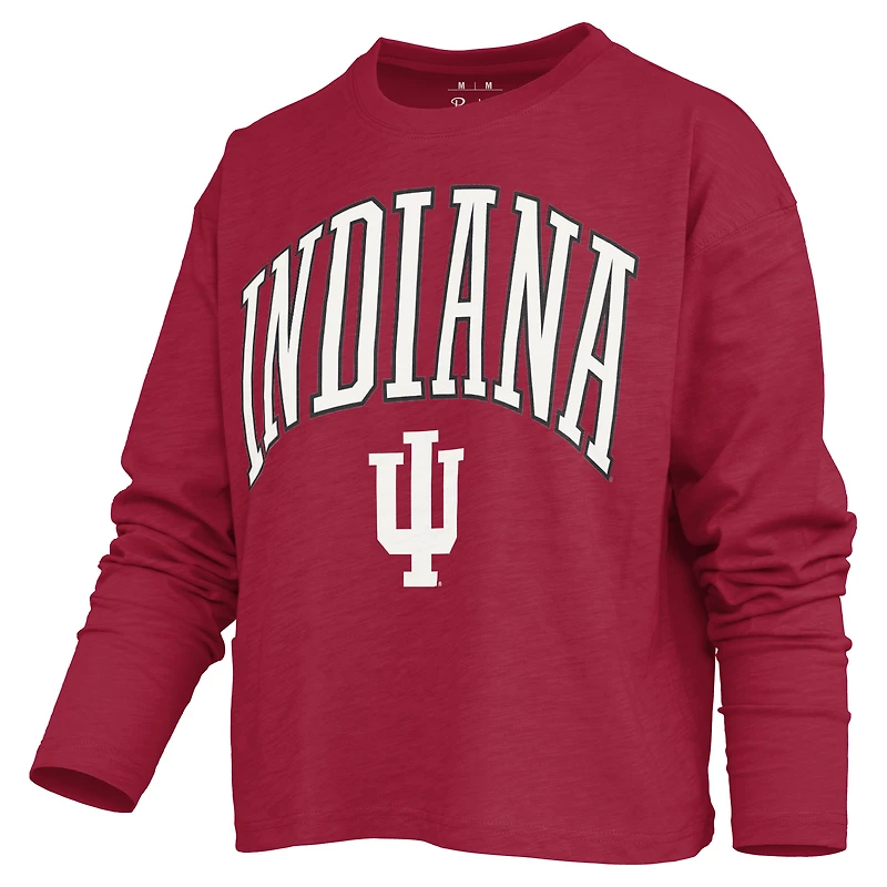 Women's Pressbox Crimson Indiana Hoosiers Motley Boxy Waist-Length Burnout Long Sleeve T-Shirt
