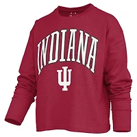 Women's Pressbox Crimson Indiana Hoosiers Motley Boxy Waist-Length Burnout Long Sleeve T-Shirt