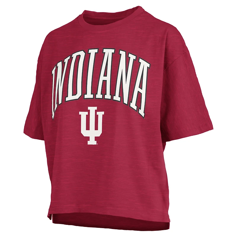 Women's Pressbox Crimson Indiana Hoosiers Nelson Arch Over Logo Waist Length Oversized Slub T-Shirt