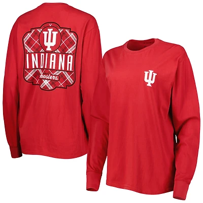 T-shirt à manches longues Pressbox Crimson Indiana Hoosiers Valencia Plaid 2-Hit pour femme