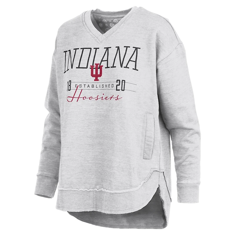 Women's Pressbox Heather Gray Indiana Hoosiers Marcus East Hall Poncho V-Neck Sweatshirt