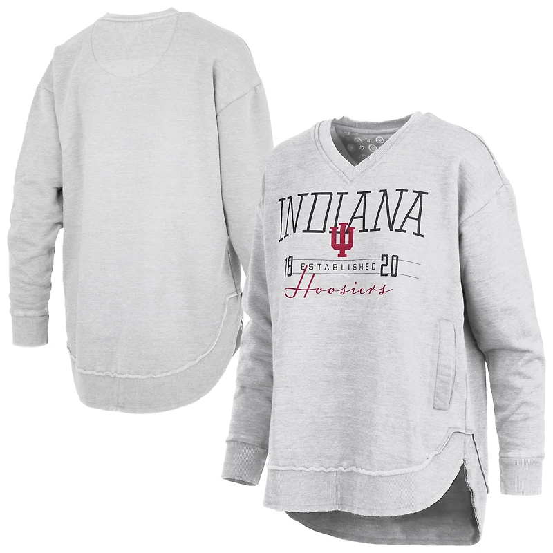Women's Pressbox Heather Gray Indiana Hoosiers Marcus East Hall Poncho V-Neck Sweatshirt