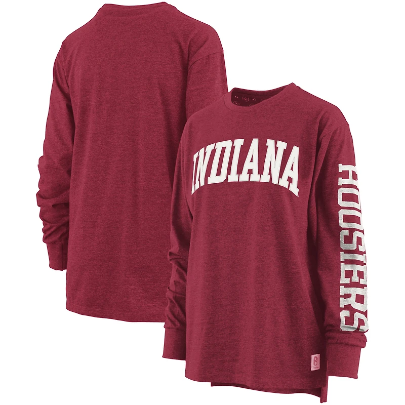 T-shirt à manches longues pour femmes Pressbox Heathered Crimson Indiana Hoosiers Two-Hit Canyon