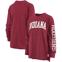 T-shirt à manches longues pour femmes Pressbox Heathered Crimson Indiana Hoosiers Two-Hit Canyon