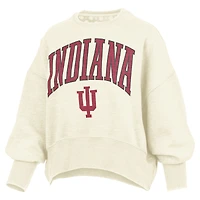 Women's Pressbox Natural Indiana Hoosiers Oversized Waist-Length Crewneck Sweatshirt