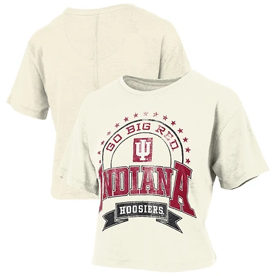 Women's Pressbox Natural Indiana Hoosiers Vintage Wash Waist-Length Slub T-Shirt