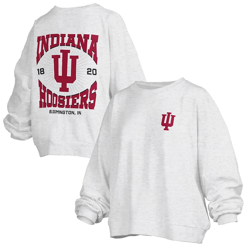 Women's Pressbox Oatmeal Indiana Hoosiers Waist Length Oversized Janise Melange Sweatshirt