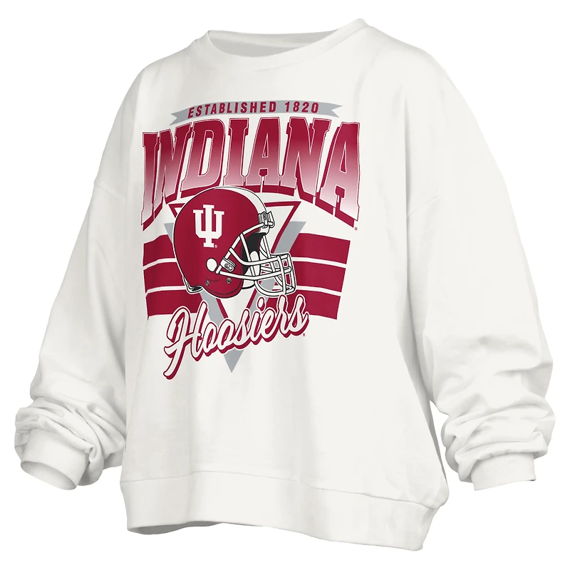 Women's Pressbox White Indiana Hoosiers Janice Retro Logo Oversized Pullover Sweatshirt