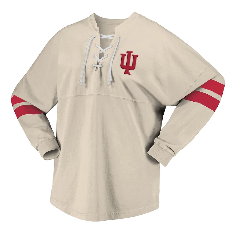 Women's Spirit Jersey White Indiana Hoosiers Lace-Up V-Neck Long Sleeve T-Shirt