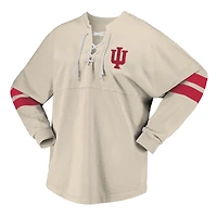 Women's Spirit Jersey White Indiana Hoosiers Lace-Up V-Neck Long Sleeve T-Shirt