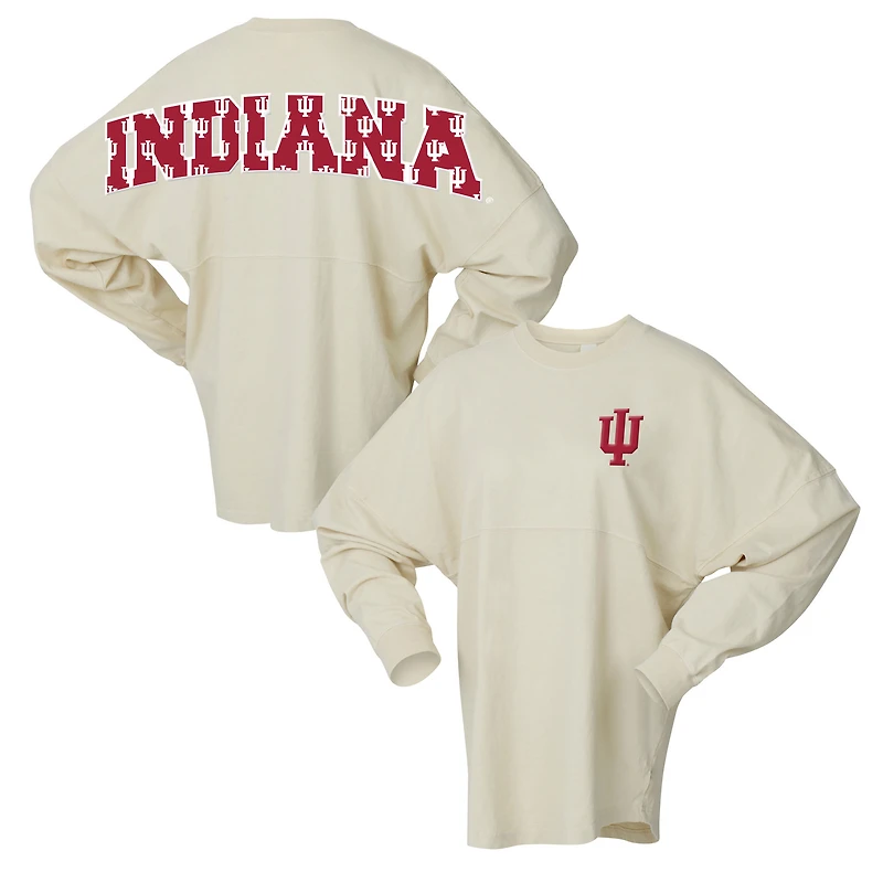 T-shirt oversize à manches longues style preppy pour femme, blanc, Spirit Jersey, Indiana Hoosiers