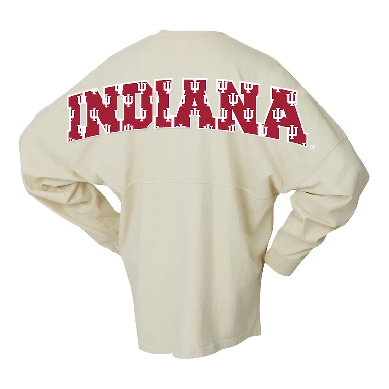T-shirt oversize à manches longues style preppy pour femme, blanc, Spirit Jersey, Indiana Hoosiers