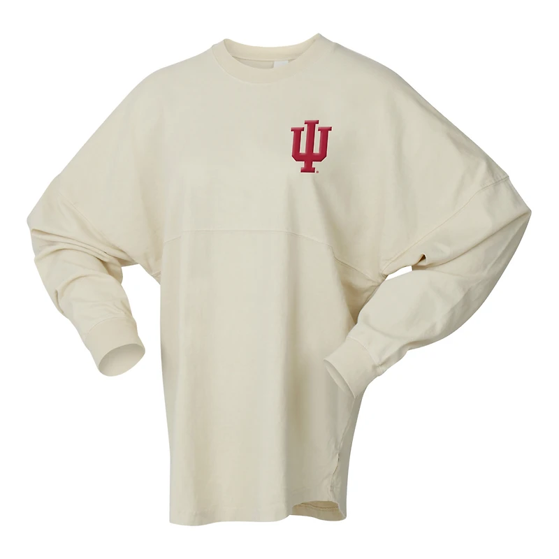 T-shirt oversize à manches longues style preppy pour femme, blanc, Spirit Jersey, Indiana Hoosiers