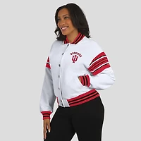 Women's WEAR by Erin Andrews White/Crimson Indiana Hoosiers Satin Stitch Full-Snap Fleece Sweatshirt Jacket