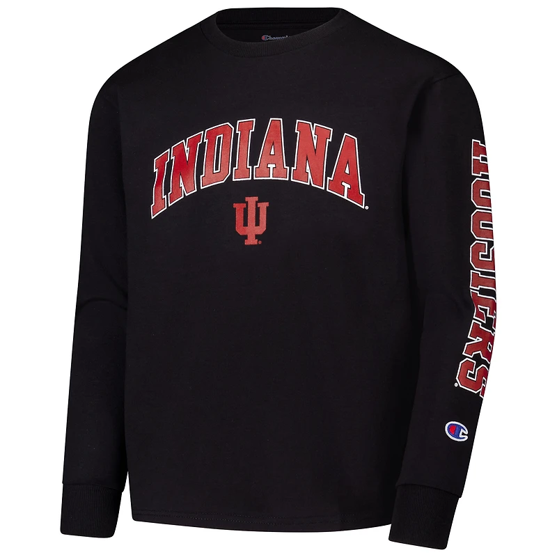 T-shirt à manches longues avec logo en relief noir des Indiana Hoosiers, champion jeunes