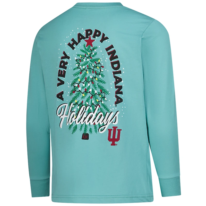 Youth  Light Green Indiana Hoosiers Merry Christmas Tree Long Sleeve T-Shirt