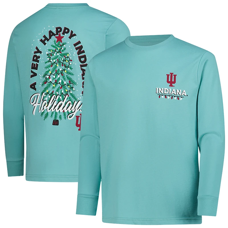 T-shirt à manches longues vert clair pour jeunes Indiana Hoosiers avec sapin de Noël