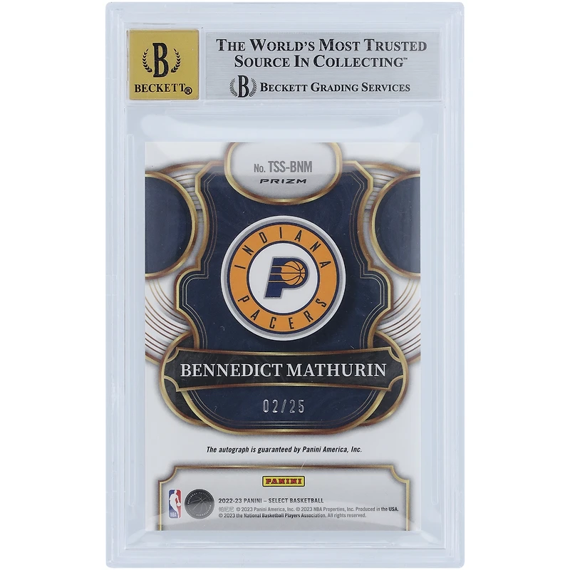 Bennedict Mathurin Indiana Pacers Autographed 2022-23 Panini Select Tie Dye Prizm #TSS-BNM #2/25 BGS Authenticated 9/10 Rookie Card - 9.5,9,9,8.5 Subgrades