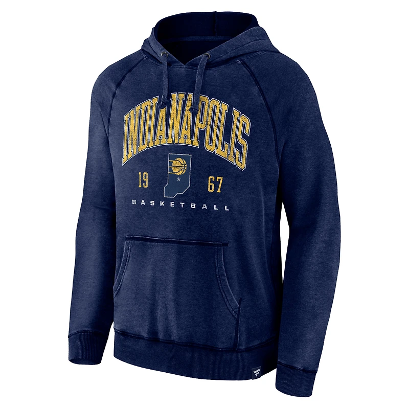 Sweat à capuche raglan pour hommes Fanatics Heather Navy Indiana Pacers Foul Trouble Snow Wash