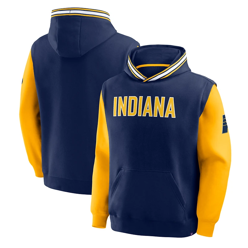 Sweat à capuche Fanatics bleu marine/or pour homme Indiana Pacers Half Court Shot Clock Fastbreak