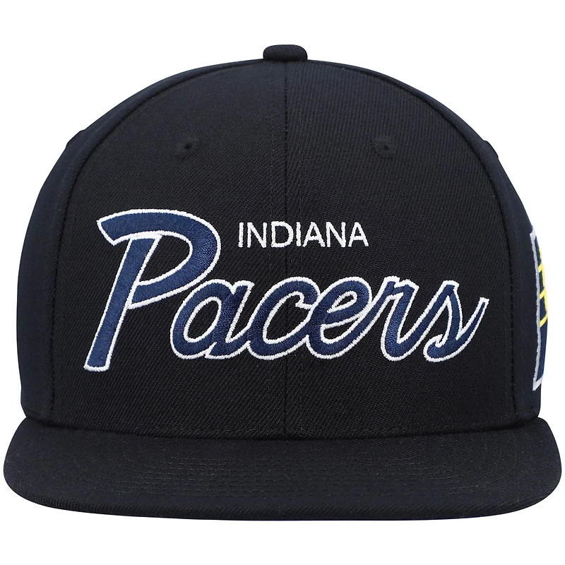 Casquette snapback Mitchell & Ness Hardwood Classics Script 2.0 noire pour homme, Indiana Pacers