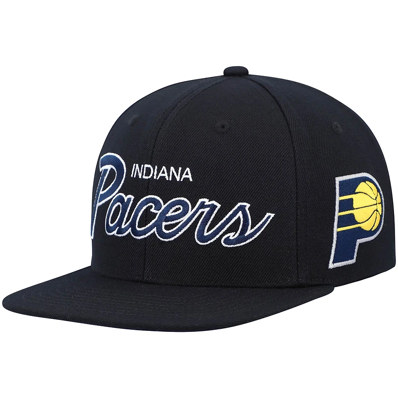 Casquette snapback Mitchell & Ness Hardwood Classics Script 2.0 noire pour homme, Indiana Pacers
