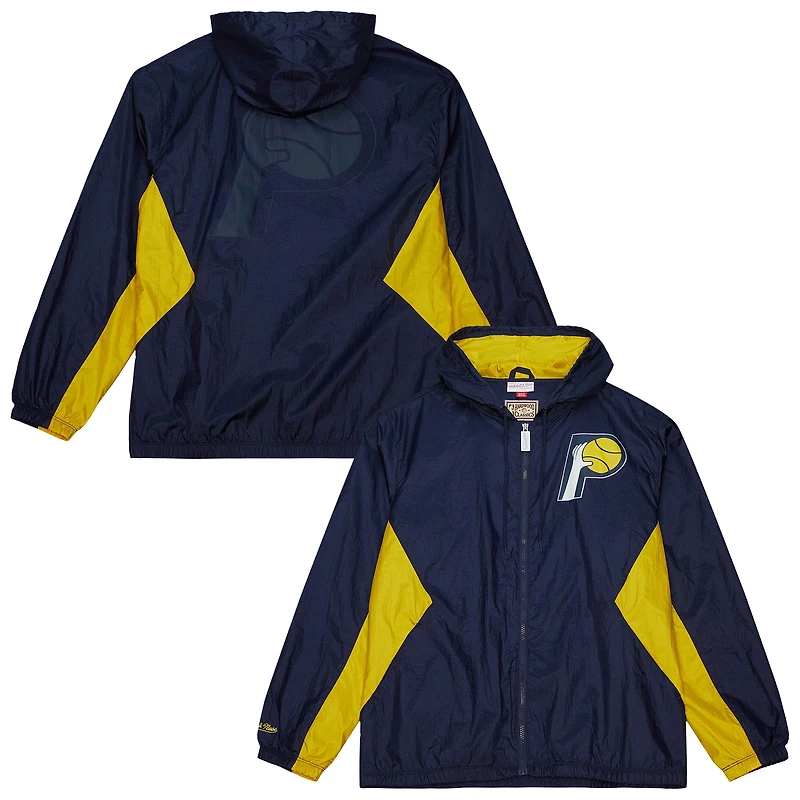 Men's Mitchell & Ness Navy Indiana Pacers Playmaker Full-Zip Hooded Windbreaker Jacket