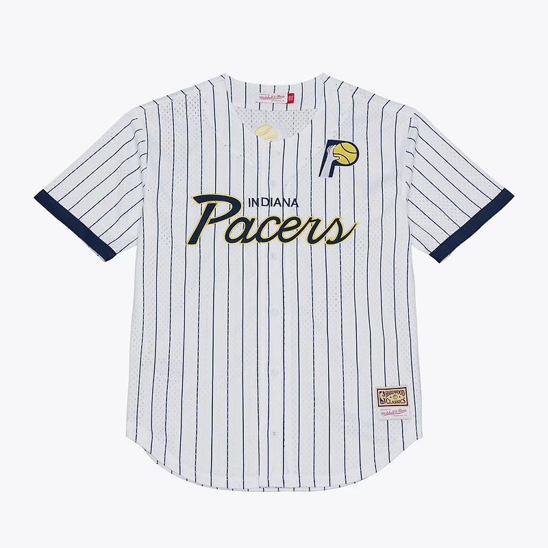 Men's Mitchell & Ness White Indiana Pacers Head Coach Pinstripe Mesh Full-Button Baseball Jersey