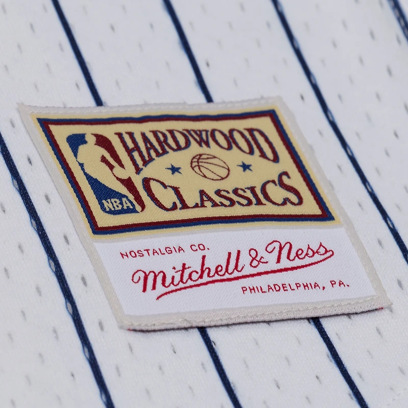 Maillot de baseball Mitchell & Ness blanc pour homme, Indiana Pacers, entraîneur-chef, à rayures et boutons, en maille.