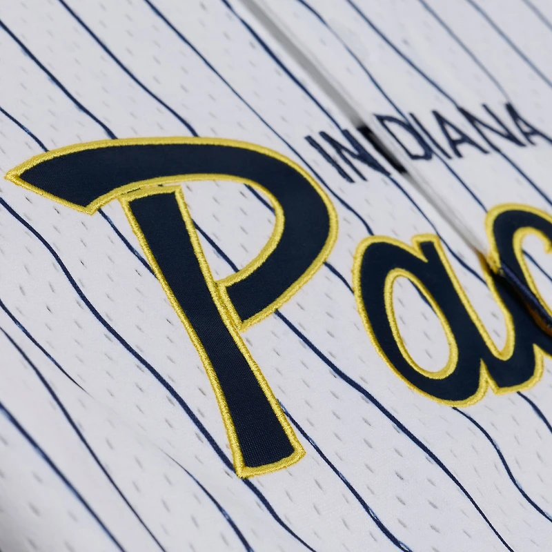 Maillot de baseball Mitchell & Ness blanc pour homme, Indiana Pacers, entraîneur-chef, à rayures et boutons, en maille.