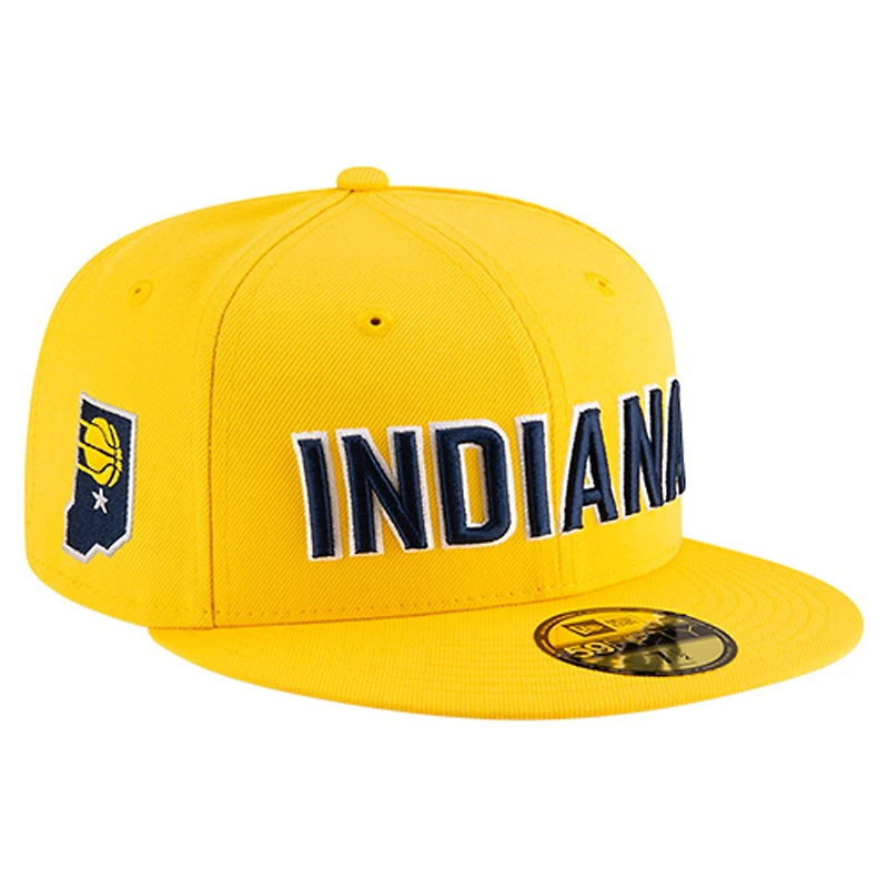 Men's New Era  Gold Indiana Pacers Statement Edition Jersey Hook 59Fifty Fitted Hat