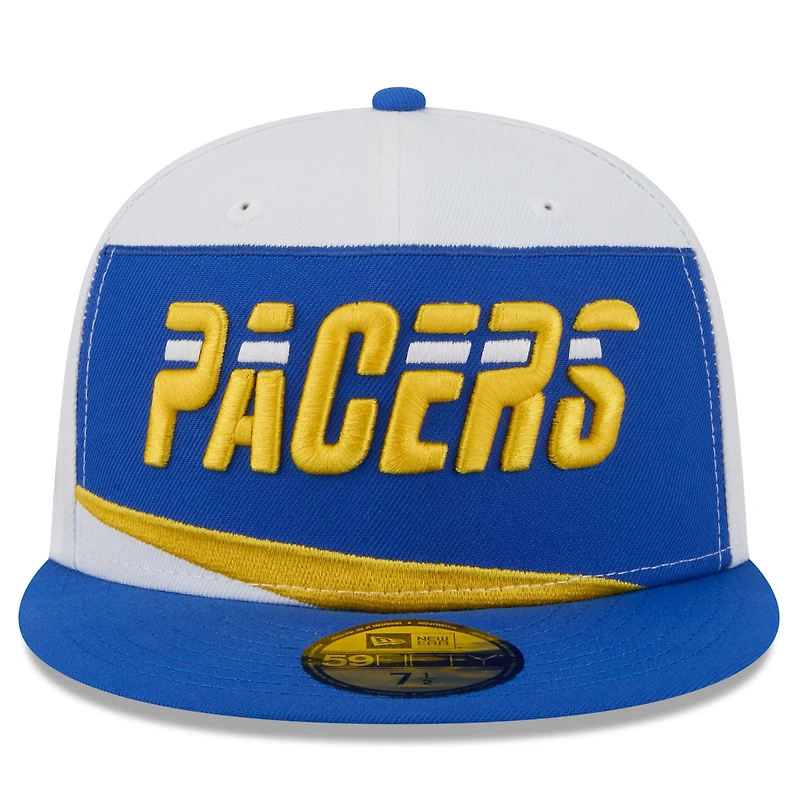 Casquette ajustée New Era 59FIFTY pour homme, blanche et bleue, Indiana Pacers, édition City 2025/26