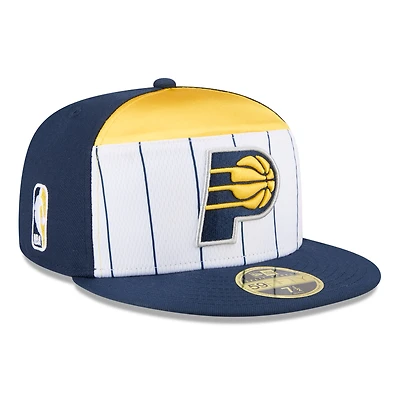 Men's New Era  White/Navy Indiana Pacers 2025 NBA Tip Off Split Panel 59FIFTY Fitted Hat