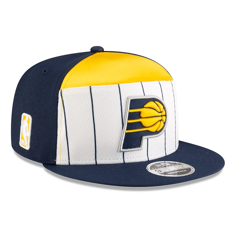 Casquette New Era blanche/bleu marine Indiana Pacers 2025 NBA Tip Off Split Panel 9FIFTY Snapback pour homme