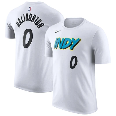 T-shirt Nike Tyrese Haliburton pour homme, blanc, édition City 2024/25, Indiana Pacers, nom et numéro