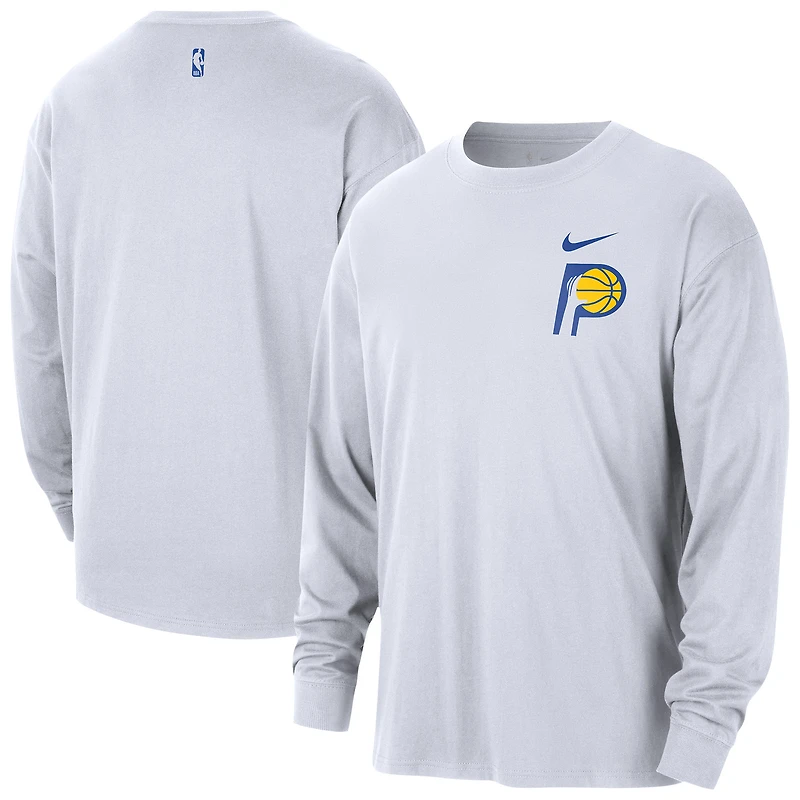 T-shirt à manches longues Nike blanc Indiana Pacers 2025/26 City Edition Remix Essential Logo pour homme