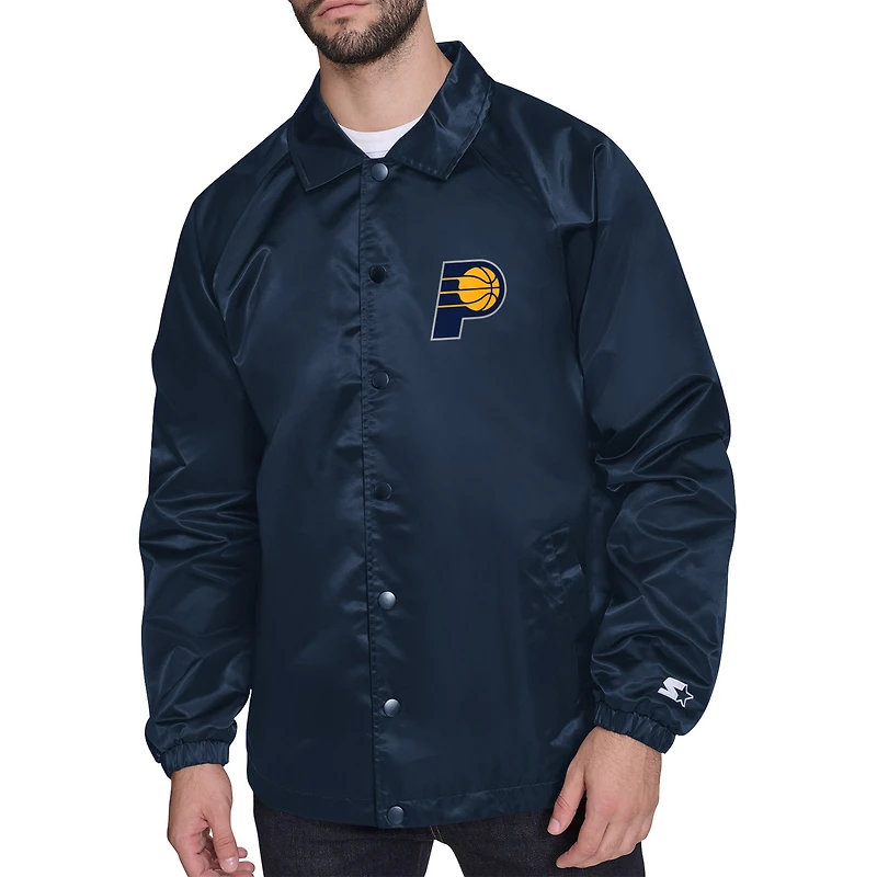 Veste raglan à boutons-pression Starter pour homme, logo rétro Indiana Pacers, bleu marine.