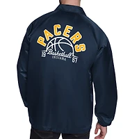Men's Starter Navy Indiana Pacers Retro Logo Raglan Coaches Full-Snap Jacket