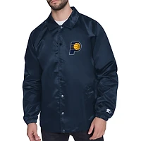 Men's Starter Navy Indiana Pacers Retro Logo Raglan Coaches Full-Snap Jacket