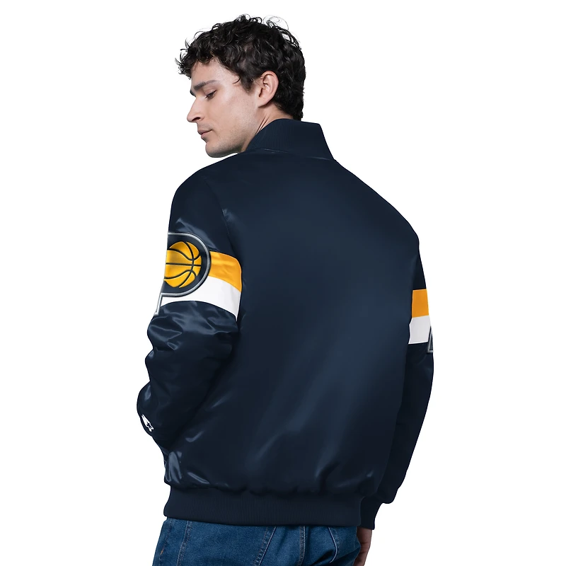 Men's Starter Navy Indiana Pacers Triple Option Varsity Full-Snap Satin Jacket