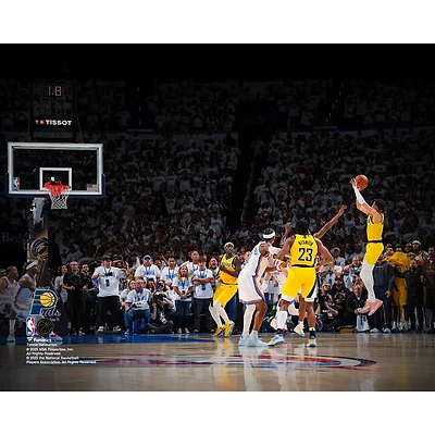 Tyrese Haliburton Indiana Pacers Unsigned 2025 NBA Finals Game 1 vs. Oklahoma City Thunder Game-Winning Shot Photograph