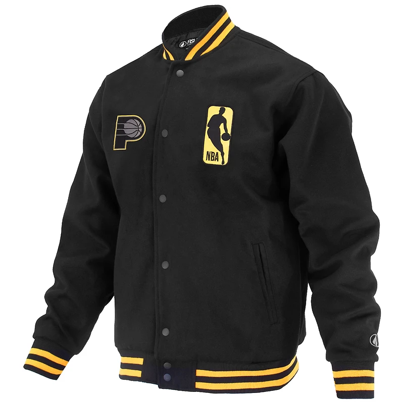 Unisex FISLL Black Indiana Pacers Logoman Shadow Collection Full-Snap Varsity Jacket
