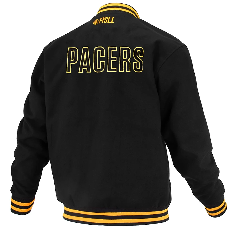 Unisex FISLL Black Indiana Pacers Logoman Shadow Collection Full-Snap Varsity Jacket