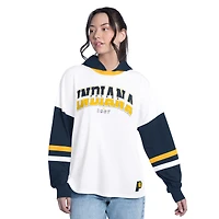 Women's G-III 4Her by Carl Banks  White/Navy Indiana Pacers Key Player Oversized Hooded Long Sleeve T-Shirt