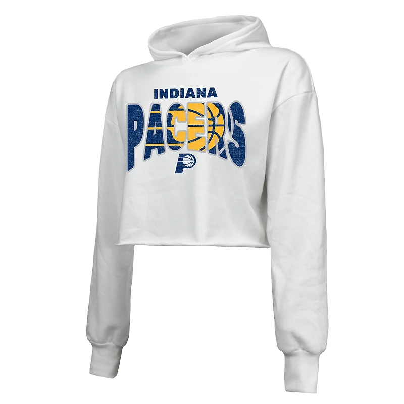 Women's Majestic Threads  White Indiana Pacers Tri-Blend Cropped Pullover Hoodie