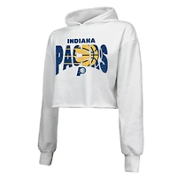 Women's Majestic Threads  White Indiana Pacers Tri-Blend Cropped Pullover Hoodie