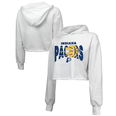 Women's Majestic Threads  White Indiana Pacers Tri-Blend Cropped Pullover Hoodie