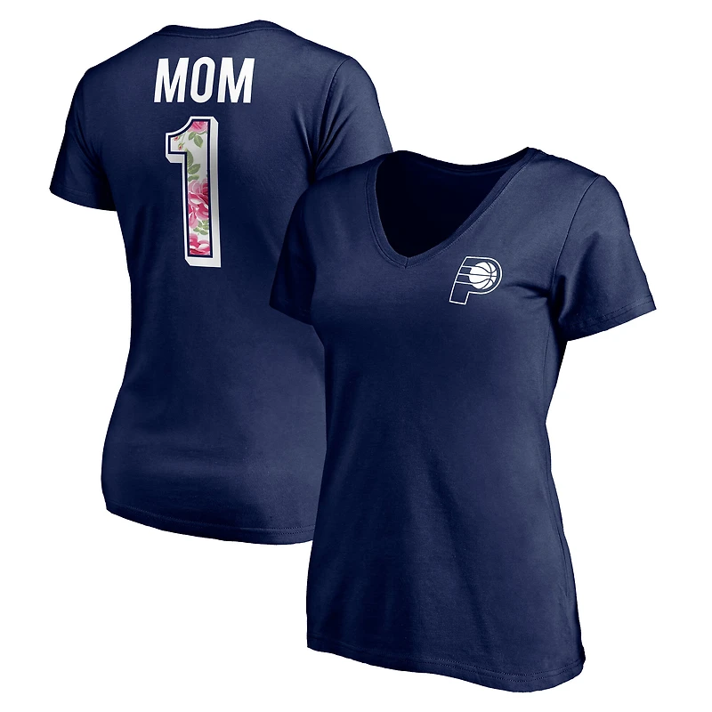 T-shirt à col en V pour femme, logo Indiana Pacers, bleu marine, spécial fête des mères