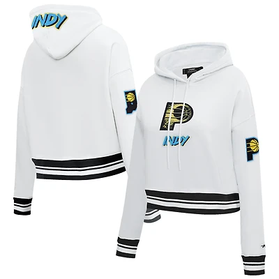 Women's Pro Standard White Indiana Pacers 2024/25 City Edition Chenille Applique Cropped Pullover Hoodie